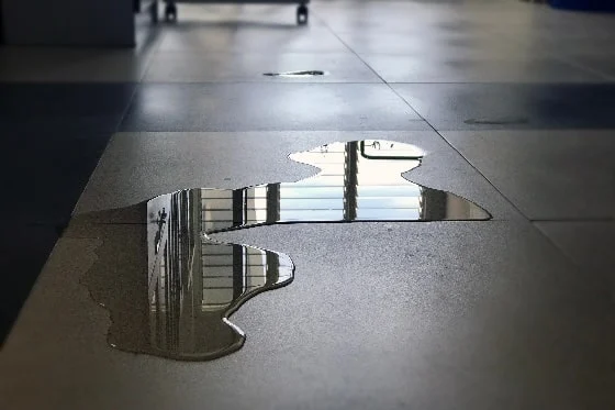 A leak turning into a puddle on the floor