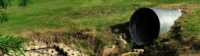 A sewer pipe in a yard