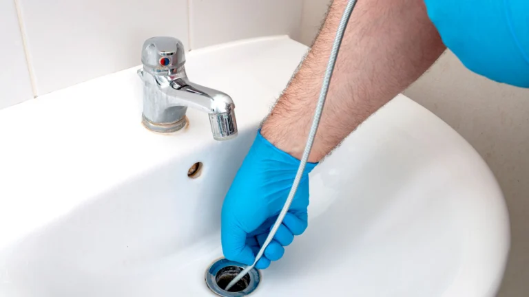 Using a drain snake on a bathroom drain