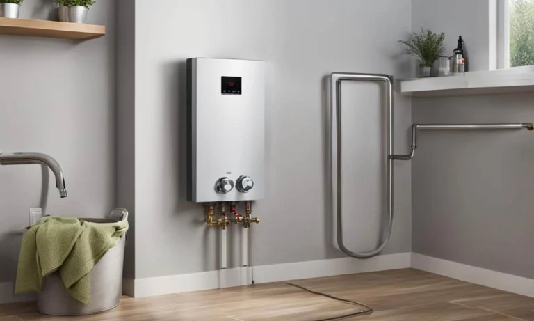 A tankless water heater installed in a home