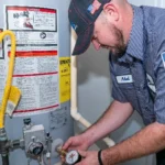 A photo of a Done plumber repairing a water heater