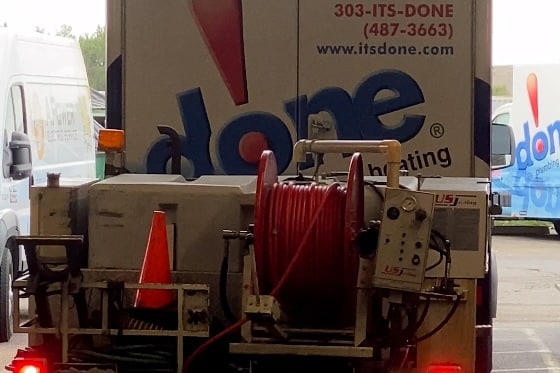 The back of the Done Plumbing truck with its hydrojetting equipment