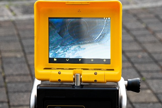 A photograph of the computer used for a sewer camera inspection