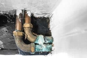 Corroded pipes with cobwebs present