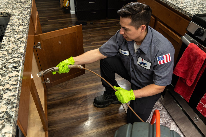Denver drain technician scopes a kitchen sink drain