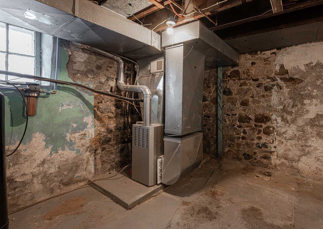A recently repaired furnace in the basement of an older home