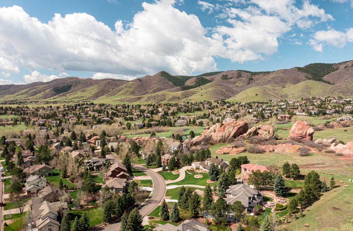 An aerial view of the Ken Caryl neighborhood near Denver CO