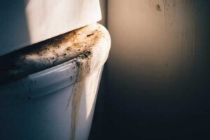 Mold growing under a toilet tank