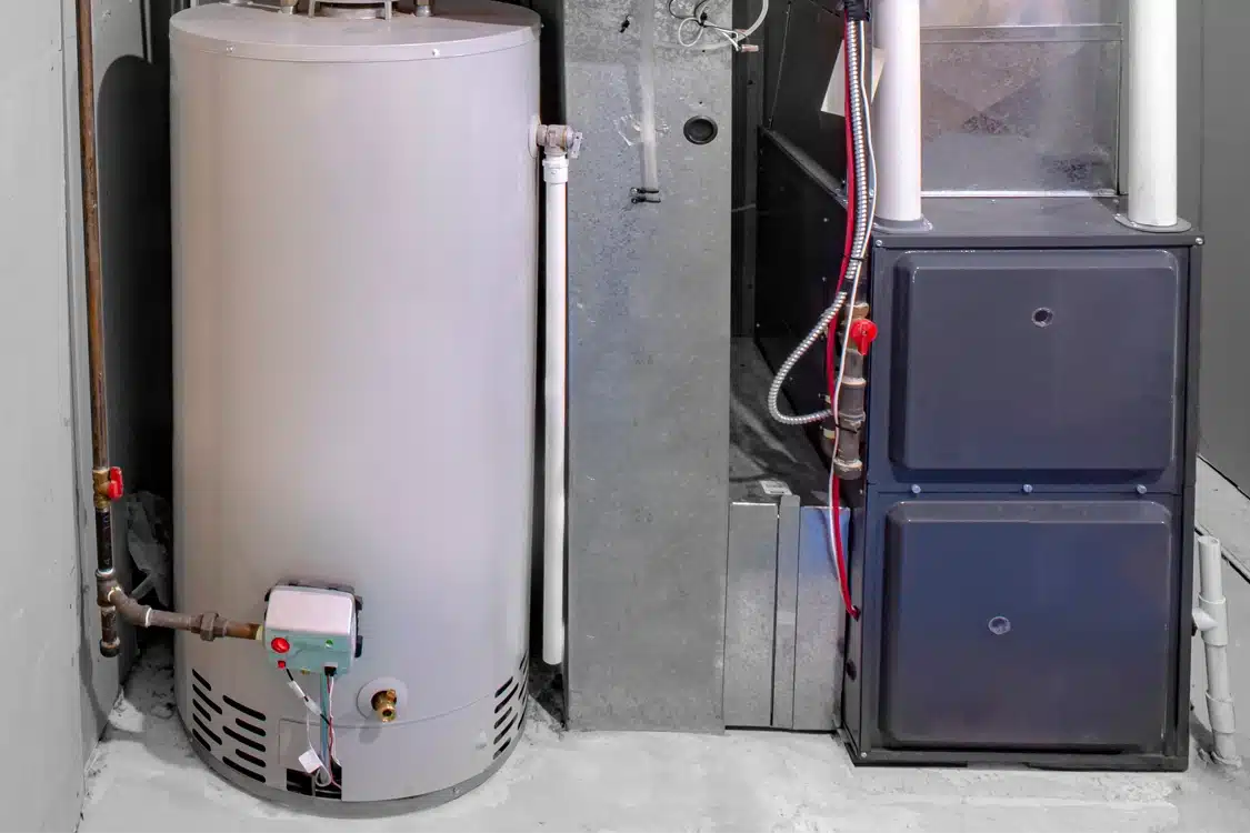 A water heater and furnace in a home's basement